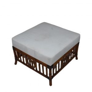 Bench with White Fabric and Bamboo Legs