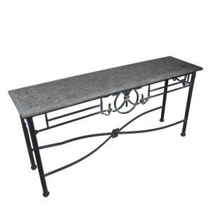 Long Semi Marble Table with Detailed Iron Legs