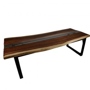 Natural Wood Dining Table with Glass Inlay