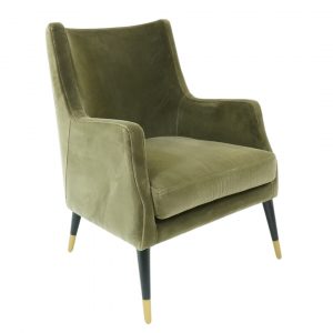One Person Velvet Living Chair for in Olive Color