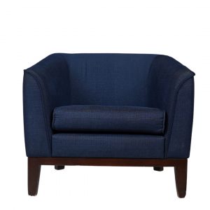 Modern Denim Blue Single-Person Sofa with Dark Wooden Legs